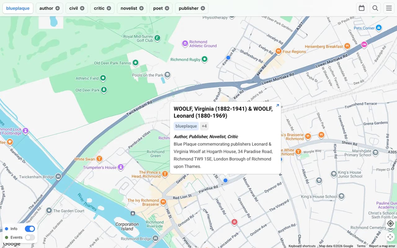 The Trupin map over Richmond showing the blue plaques layer.